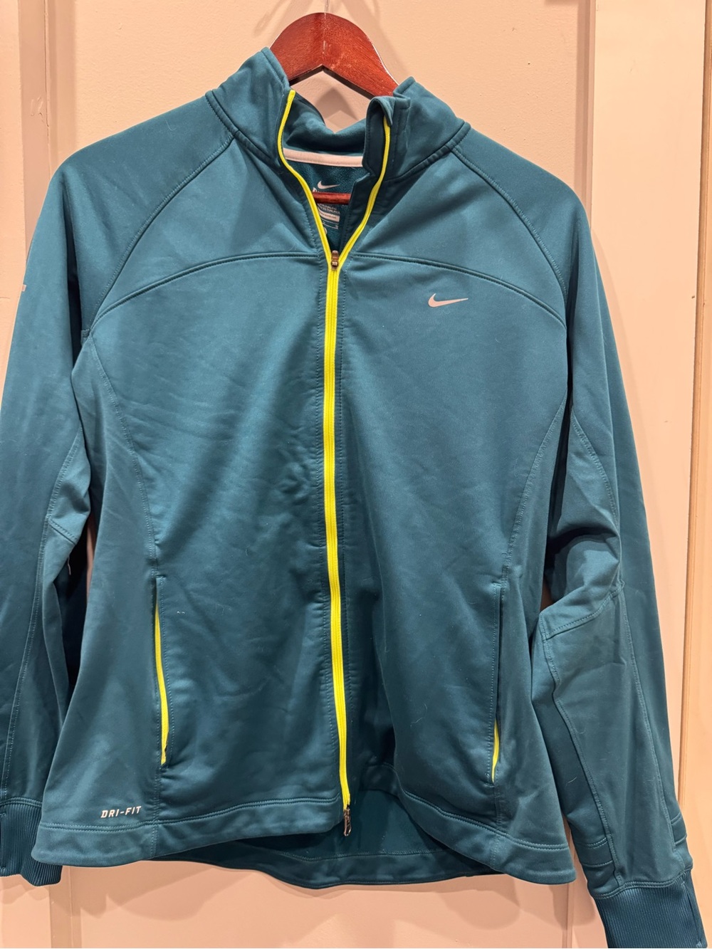 Nike Dri-FIT Women’s Large Full Zip Running Jacket Teal Neon Yellow